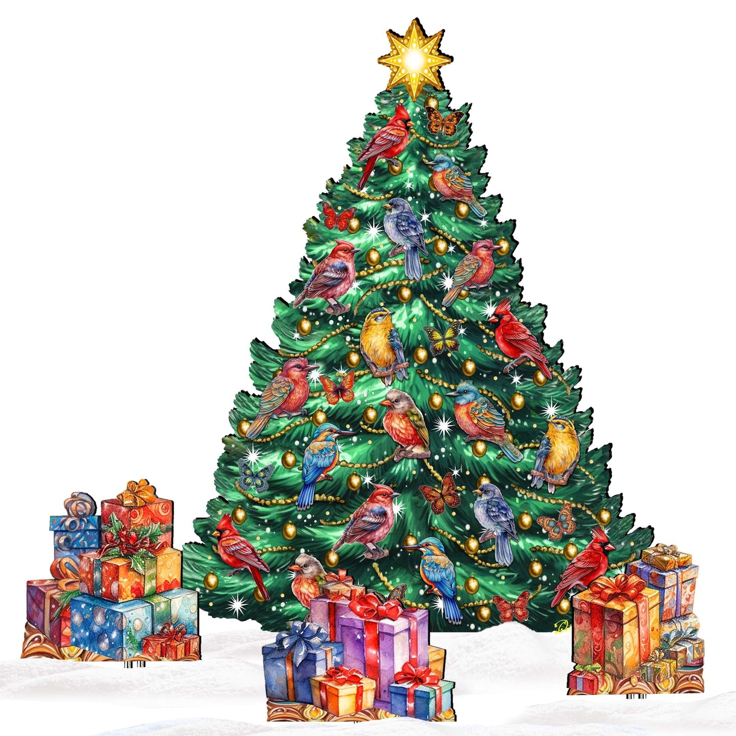 Christmas Birds-Themed Christmas Tree Outdoor Indoor Decor Wooden Christmas Decoration by G. Debrekht Christmas Decor - 8191511F